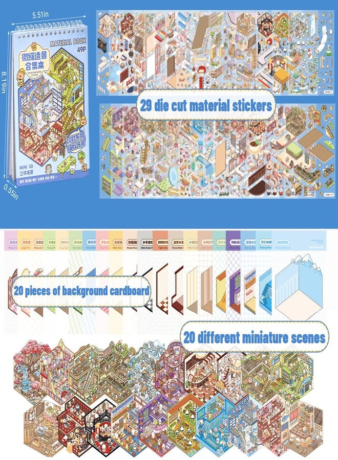 Abdkw 20 Sets DIY 3D Sticker Scene Book,Cute Cartoon Animal Isometric Scene,DIY 3D House Stickers Set,Sticker Therapy for Adults Kids,Conduce to Relief Stress Pass The Time,Valentines Day Gifts for Kids - Image 2